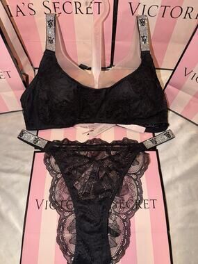 Victorias Secret Shine Strap Bra Bralette Unlined Very Sexy Black Medium